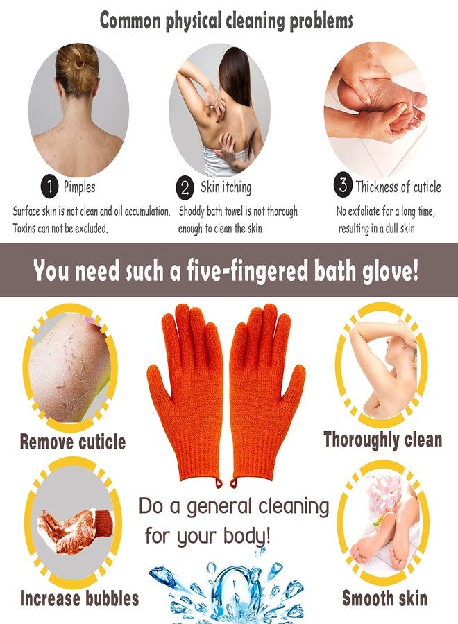 MIG4U Exfoliating Shower Gloves for Bath, Premium Nylon Body Wash Bathing Gloves for Men Women Spa, Massage and Skin Scrub, Dead Skin Remover with Hanging Loop, 2 Pairs, Black&Orange, Regular Size - Image 3