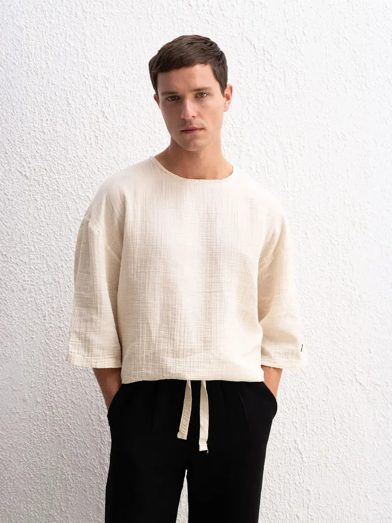 GIESTO Muslin Crew Neck Long Sleeve T-Shirt