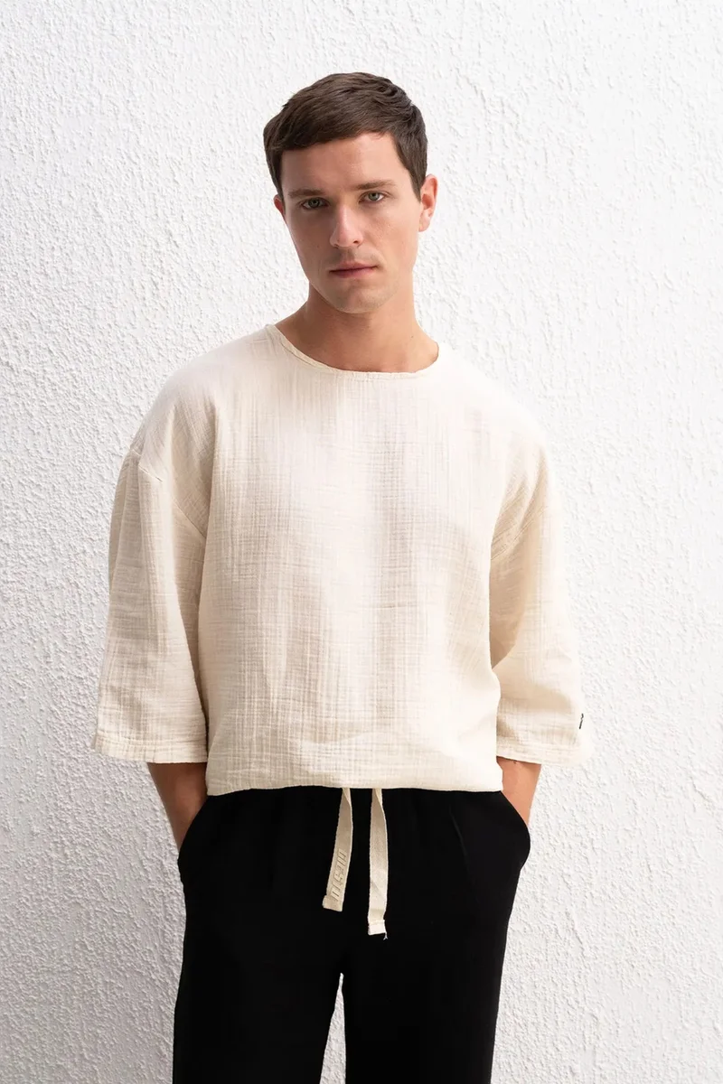 GIESTO Muslin Crew Neck Long Sleeve T-Shirt