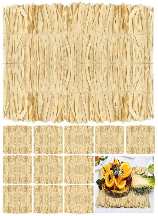 RimCereal 12 Pcs Luau Placemats Set 17 x 11 Inch Rectangular Fringe Place Mats Raffia Grass Table Mats Bulk Straw Fringe Chargers for Summer Tropical Hawaiian Boho Party Table Centerpieces Decorations - Image 1