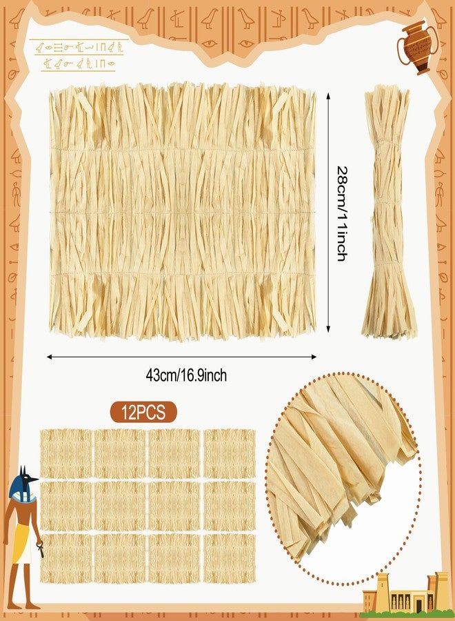 RimCereal 12 Pcs Luau Placemats Set 17 x 11 Inch Rectangular Fringe Place Mats Raffia Grass Table Mats Bulk Straw Fringe Chargers for Summer Tropical Hawaiian Boho Party Table Centerpieces Decorations - Image 2