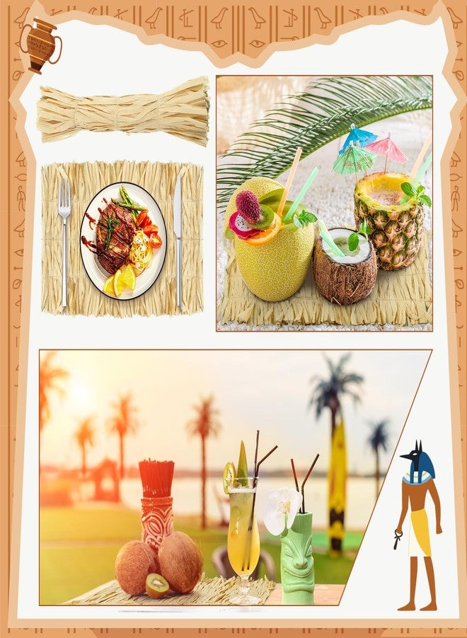 RimCereal 12 Pcs Luau Placemats Set 17 x 11 Inch Rectangular Fringe Place Mats Raffia Grass Table Mats Bulk Straw Fringe Chargers for Summer Tropical Hawaiian Boho Party Table Centerpieces Decorations - Image 5