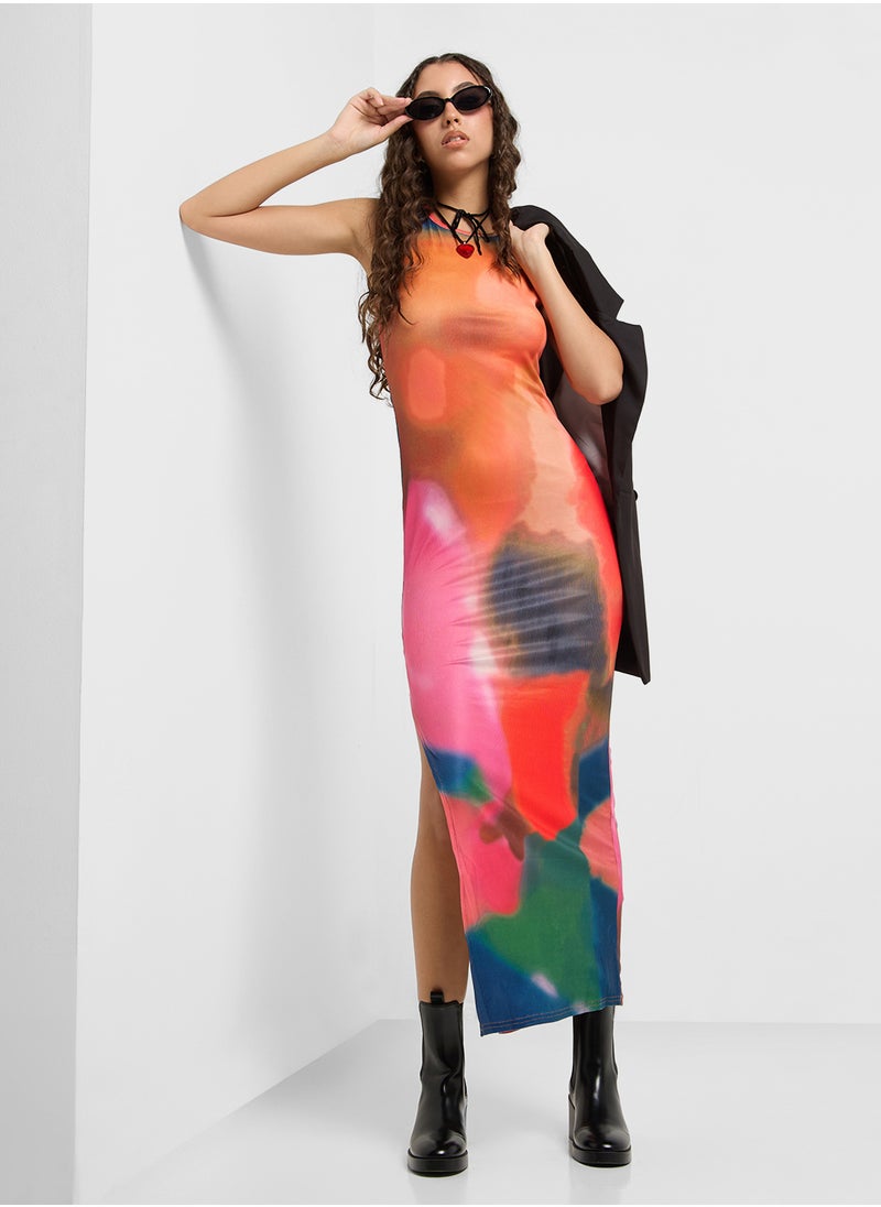 Ginger - Blurred Digital Print Bodycon Dress - Image 1