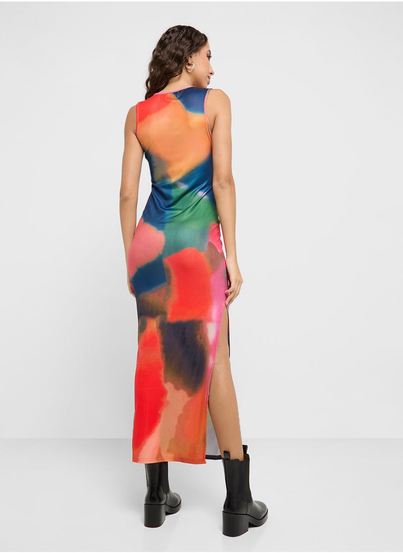 Ginger - Blurred Digital Print Bodycon Dress - Image 1