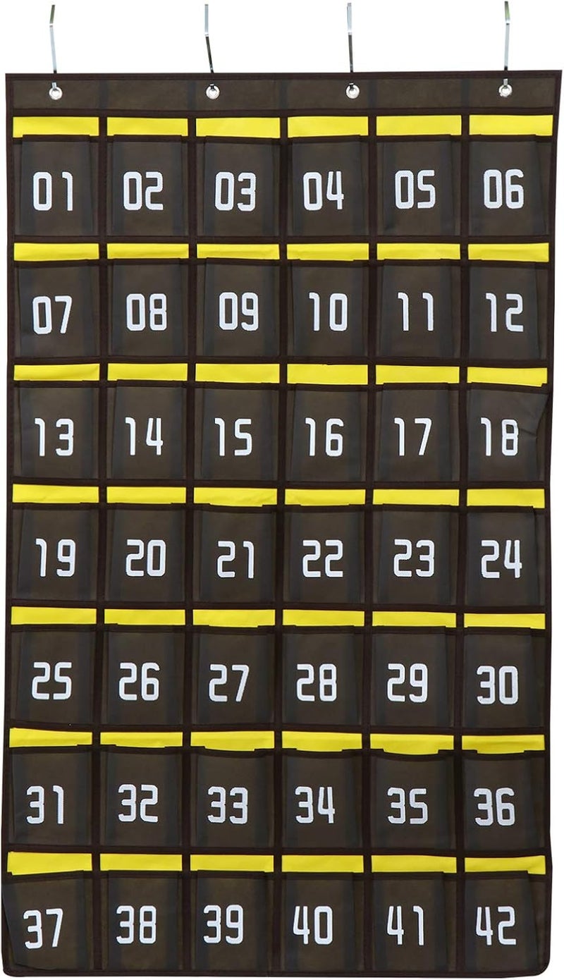 jellyflow Numbered Classroom Pocket Chart for Cell Phones Calculator Holder Hanging Wall Door Organizer 42 Pockets Storage Bag for Jewelry Home Decor (Dark Grey) - Image 1