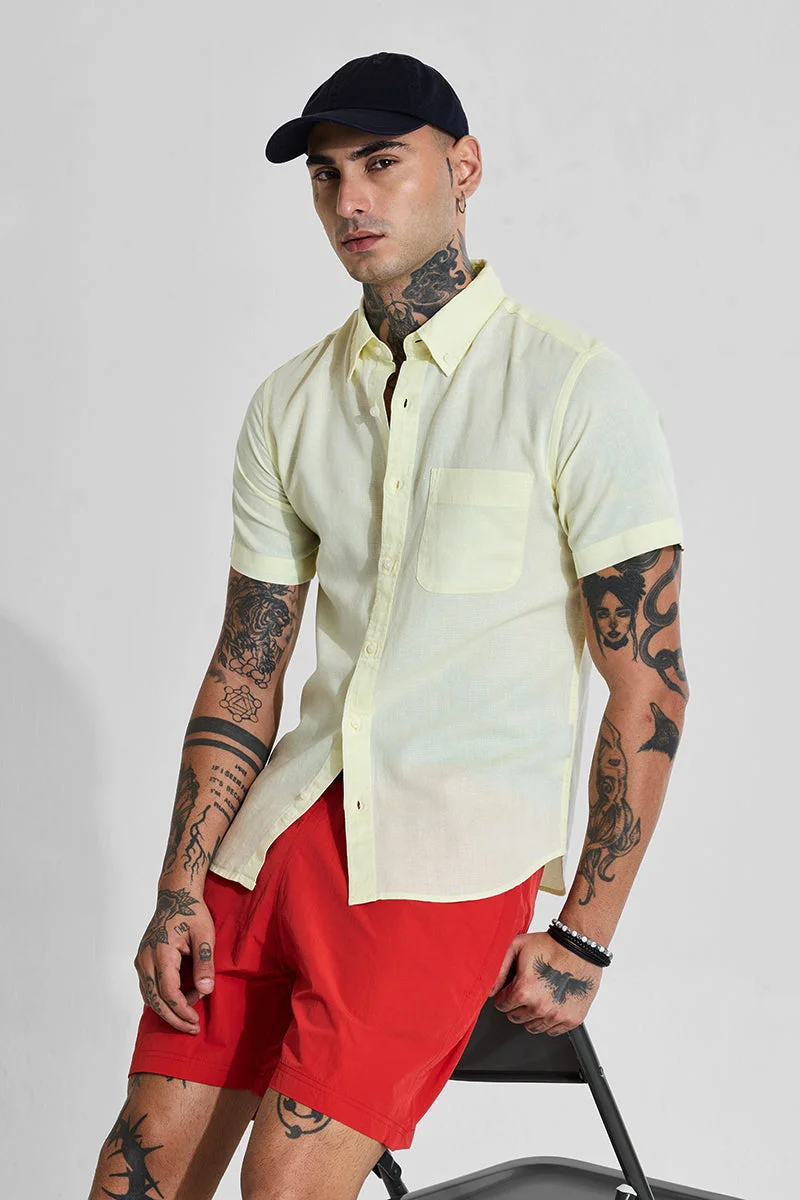 SNITCH Yellow Linen Blend Slim Fit Shirt