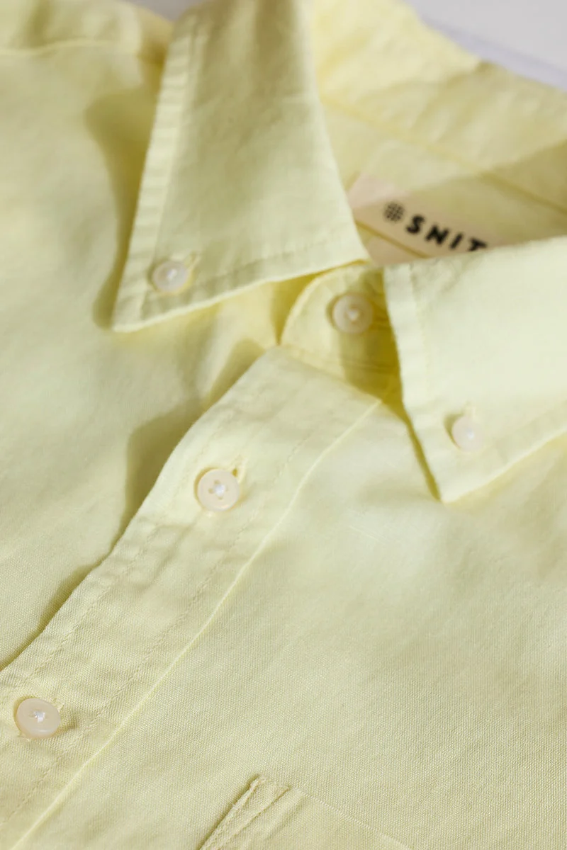 SNITCH Yellow Linen Blend Slim Fit Shirt