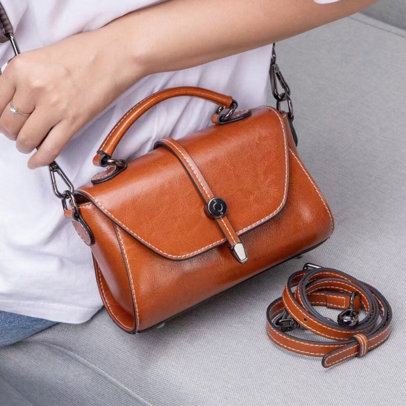 Bag Women'S Cyber Popular One-Shoulder Crossbody Bag Retro Chain Small Square Bag All-Match Oil Wax Leather Women'S Bag - Image 2