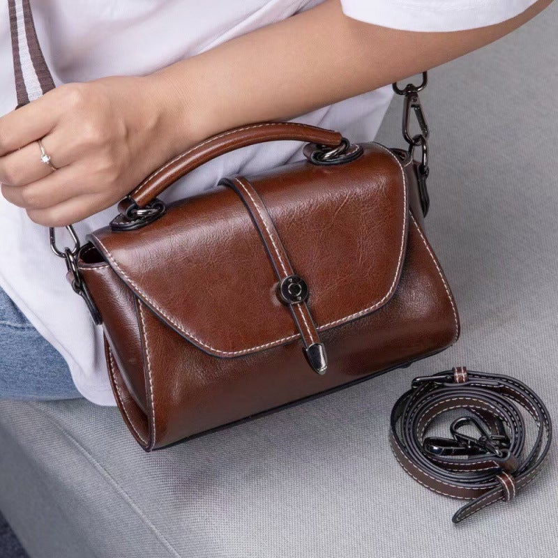 Bag Women'S Cyber Popular One-Shoulder Crossbody Bag Retro Chain Small Square Bag All-Match Oil Wax Leather Women'S Bag - Image 1