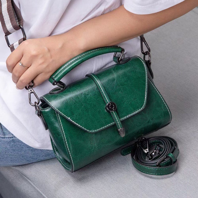 Bag Women'S Cyber Popular One-Shoulder Crossbody Bag Retro Chain Small Square Bag All-Match Oil Wax Leather Women'S Bag - Image 4