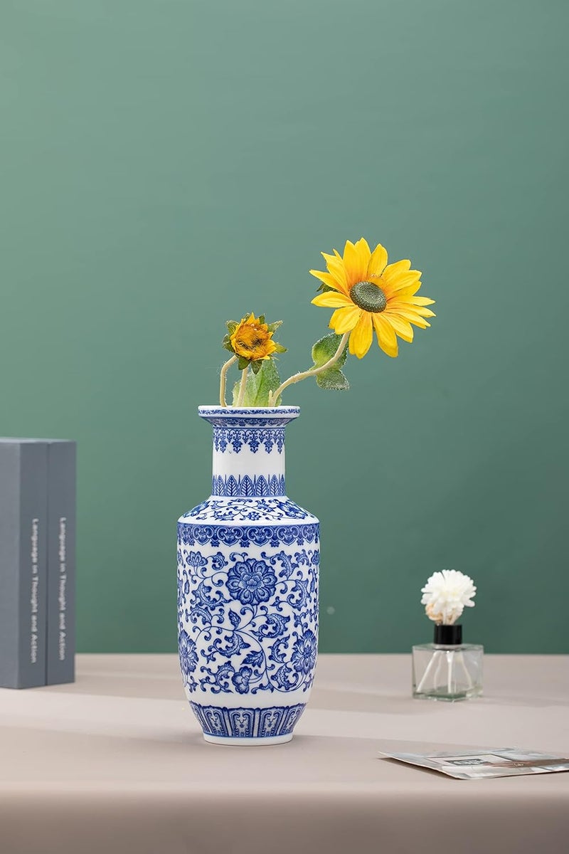 GaLouRo Blue and White Chinoiserie Vase, Ginger Jar for Home Decor, Porcelain, 10" H - Image 4