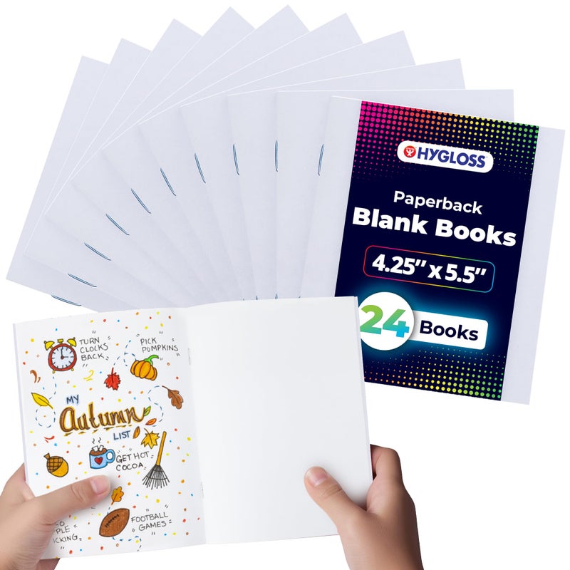 Hygloss Blank Books - Bulk 24 Pack â€“ 4.25" x 5.5" A6 White Paperback Blank Books for Kids to Write Stories, Doodle, Arts & Crafts â€“ Plain Drawing Sketchbook, Unlined Journal, Notebook Without Lines - Image 1