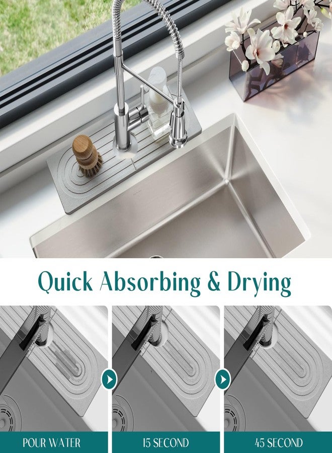 eormoe Dreatim Faucet Mat for Kitchen Sink - Wider Diatomite Fast Drying Stone Sink Tray, Super Absorbent, Prevents Moisture Buildup - Faucet Splash Guard for Bathroom Counter [Light Grey, 15x5.3inch] - Image 2