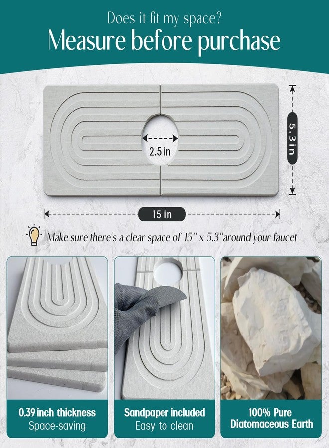 eormoe Dreatim Faucet Mat for Kitchen Sink - Wider Diatomite Fast Drying Stone Sink Tray, Super Absorbent, Prevents Moisture Buildup - Faucet Splash Guard for Bathroom Counter [Light Grey, 15x5.3inch] - Image 5