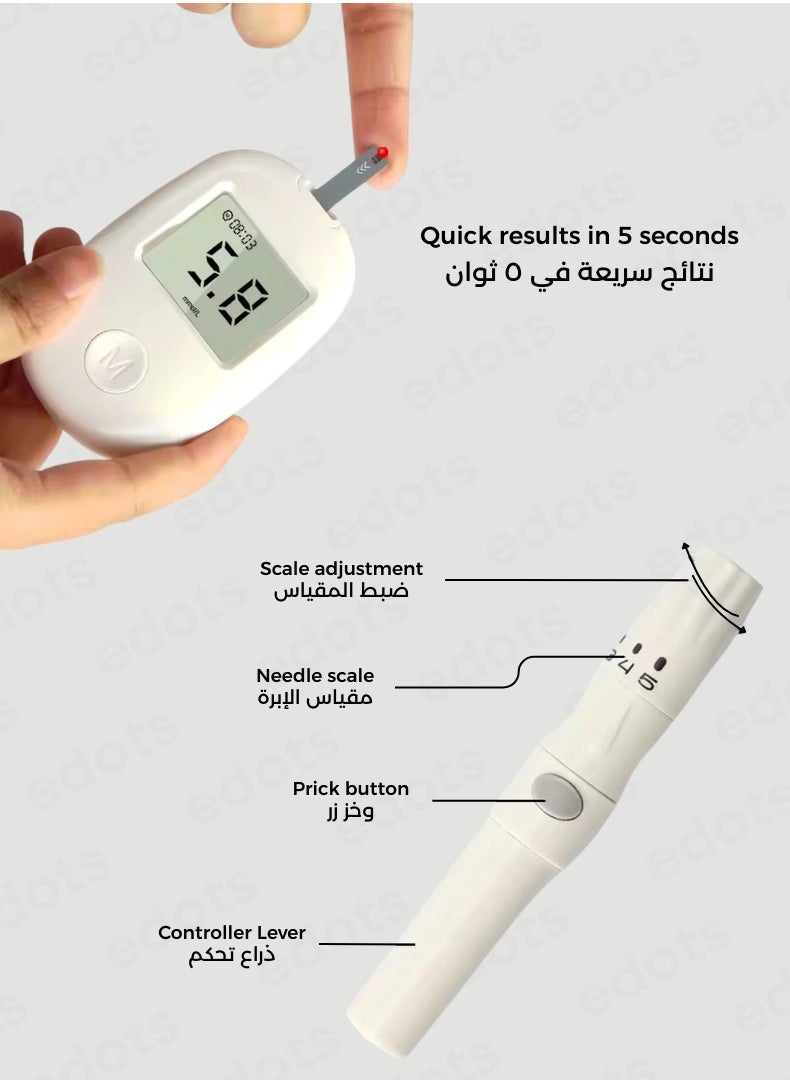 Fully Automatic Blood Glucose Meter – Portable, Accurate, and Easy to Use Diabetes Testing Kit with 50 Test Strips, Lancet Pen, 50 Lancets, Fast Results, Memory Function, and Code-Free Operation