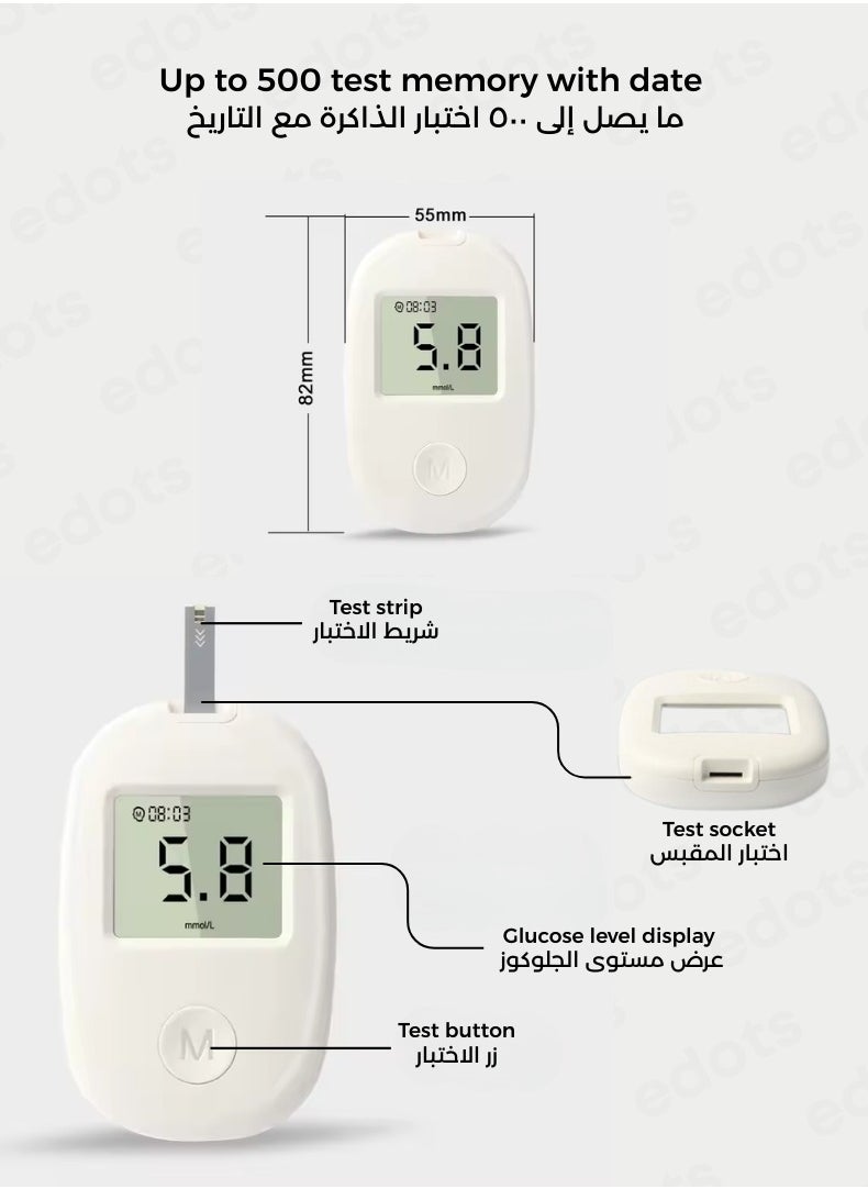Fully Automatic Blood Glucose Meter – Portable, Accurate, and Easy to Use Diabetes Testing Kit with 50 Test Strips, Lancet Pen, 50 Lancets, Fast Results, Memory Function, and Code-Free Operation