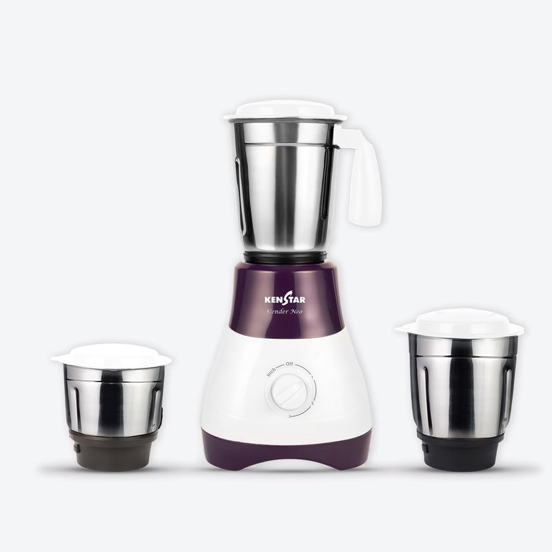 Kenstar SLENDER NEO Mixer Grinder 500 Watts | 3 Multi-Purpose Jars | Powerful Turbo Motor | Overload Safety | White & Purple - Image 2