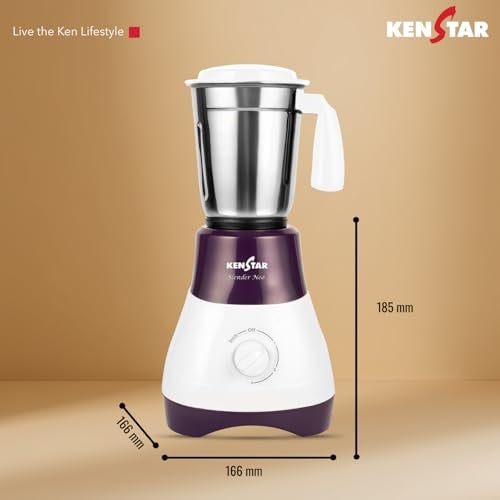 Kenstar SLENDER NEO Mixer Grinder 500 Watts | 3 Multi-Purpose Jars | Powerful Turbo Motor | Overload Safety | White & Purple - Image 5