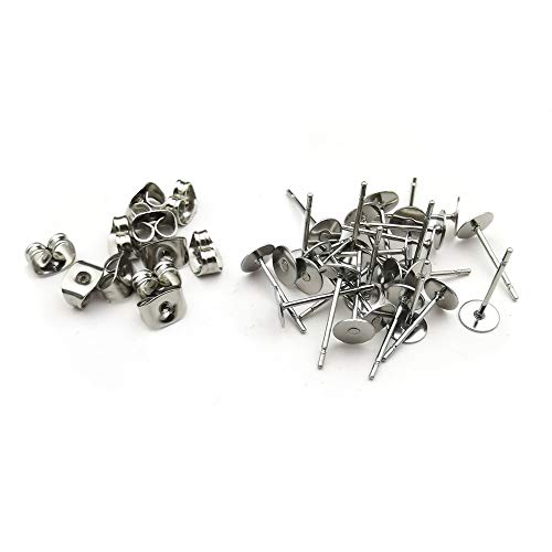 Youdiyla 400pcs Hypoallergenic Stainless Steel Earrings Posts Flat Pad Blank Earring Pin Studs with Butterfly Earring Backs for Jewelry Making Findings (5mm) - Image 2
