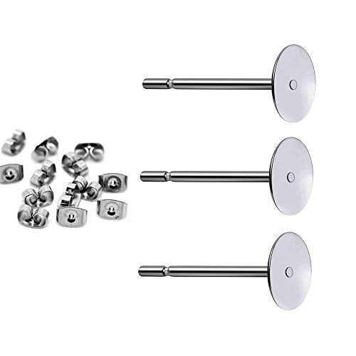 Youdiyla 400pcs Hypoallergenic Stainless Steel Earrings Posts Flat Pad Blank Earring Pin Studs with Butterfly Earring Backs for Jewelry Making Findings (5mm) - Image 1