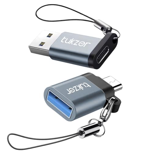 Tukzer Pack of 2, Type C to USB A and USB A to Type C OTG Converter Adapter, USB 3.0, 5 Gbps High-Speed Data Transfer Compatible with Laptop, Smartphone, Tablet, Chargers, ipad, MacBook (Grey) - Image 1