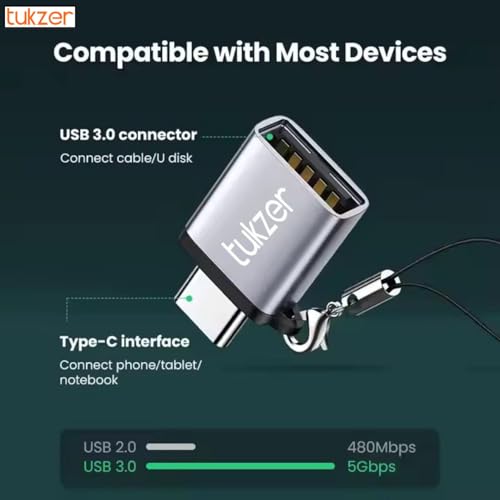 Tukzer Pack of 2, Type C to USB A and USB A to Type C OTG Converter Adapter, USB 3.0, 5 Gbps High-Speed Data Transfer Compatible with Laptop, Smartphone, Tablet, Chargers, ipad, MacBook (Grey) - Image 5