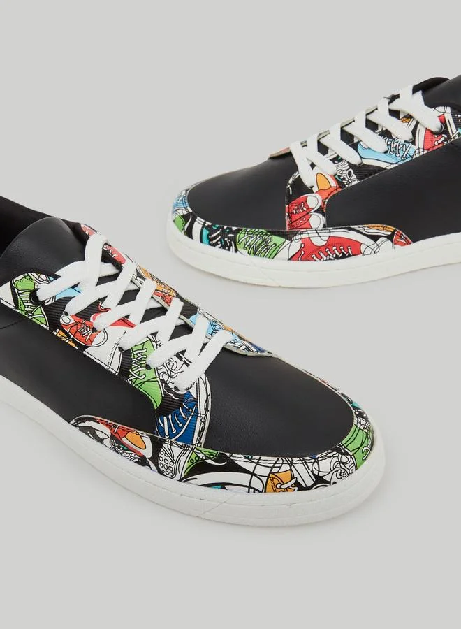 Styli Men Black Graphic Print Sneakers