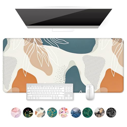 Auhoahsil Large Mouse Pad, XXL Desk Pad, Extened 35" x 15", Non-Slip Rubber Base, Stitched Edges, Superior Surface, Waterproof Keyboard Mat, Large Mousepad for Gamer, Office & Home, Desert Leaves - Image 1