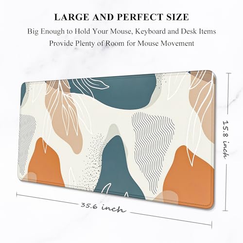 Auhoahsil Large Mouse Pad, XXL Desk Pad, Extened 35" x 15", Non-Slip Rubber Base, Stitched Edges, Superior Surface, Waterproof Keyboard Mat, Large Mousepad for Gamer, Office & Home, Desert Leaves - Image 2