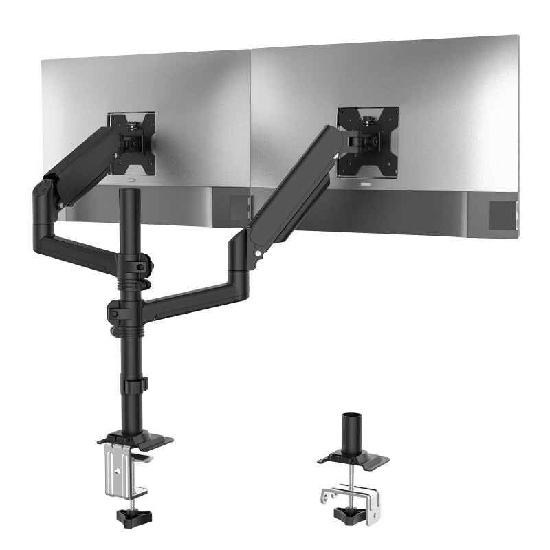 WALI Dual Monitor Mount, 13-32 Inch Adjustable Spring Dual Monitor Arm for Desk Holds Max 19.8 lbs Screens, Swivel Vesa Bracket with C Clamp, Grommet Mounting, Monitor Arms for 2 Monitors (GSDM002) - Image 1