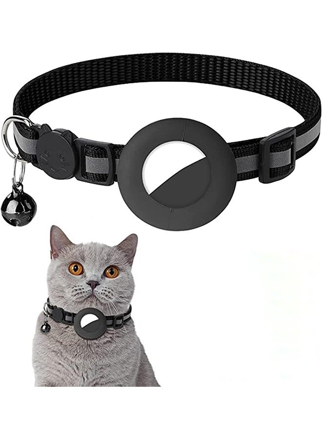 cyleto Cat collar with bell and safety buckle, 3/8 inch width, reflective collar, for cats and puppies, 1 piece, black - Image 1