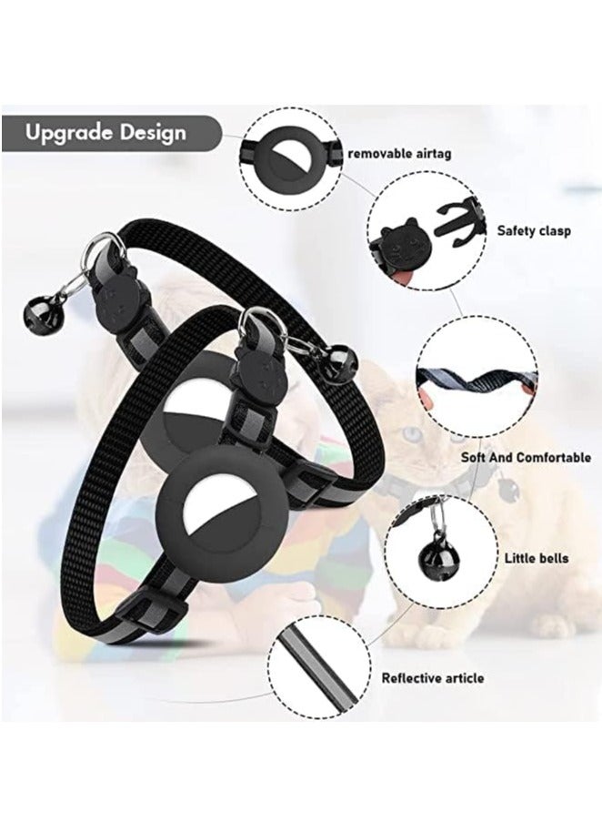 cyleto Cat collar with bell and safety buckle, 3/8 inch width, reflective collar, for cats and puppies, 1 piece, black - Image 2