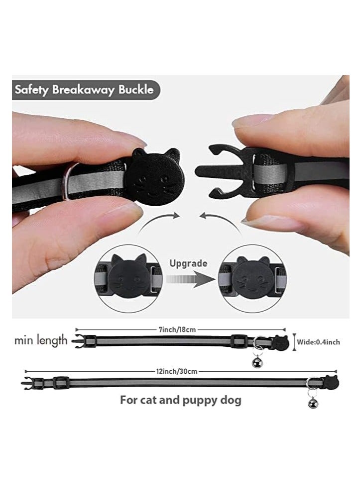 cyleto Cat collar with bell and safety buckle, 3/8 inch width, reflective collar, for cats and puppies, 1 piece, black - Image 5