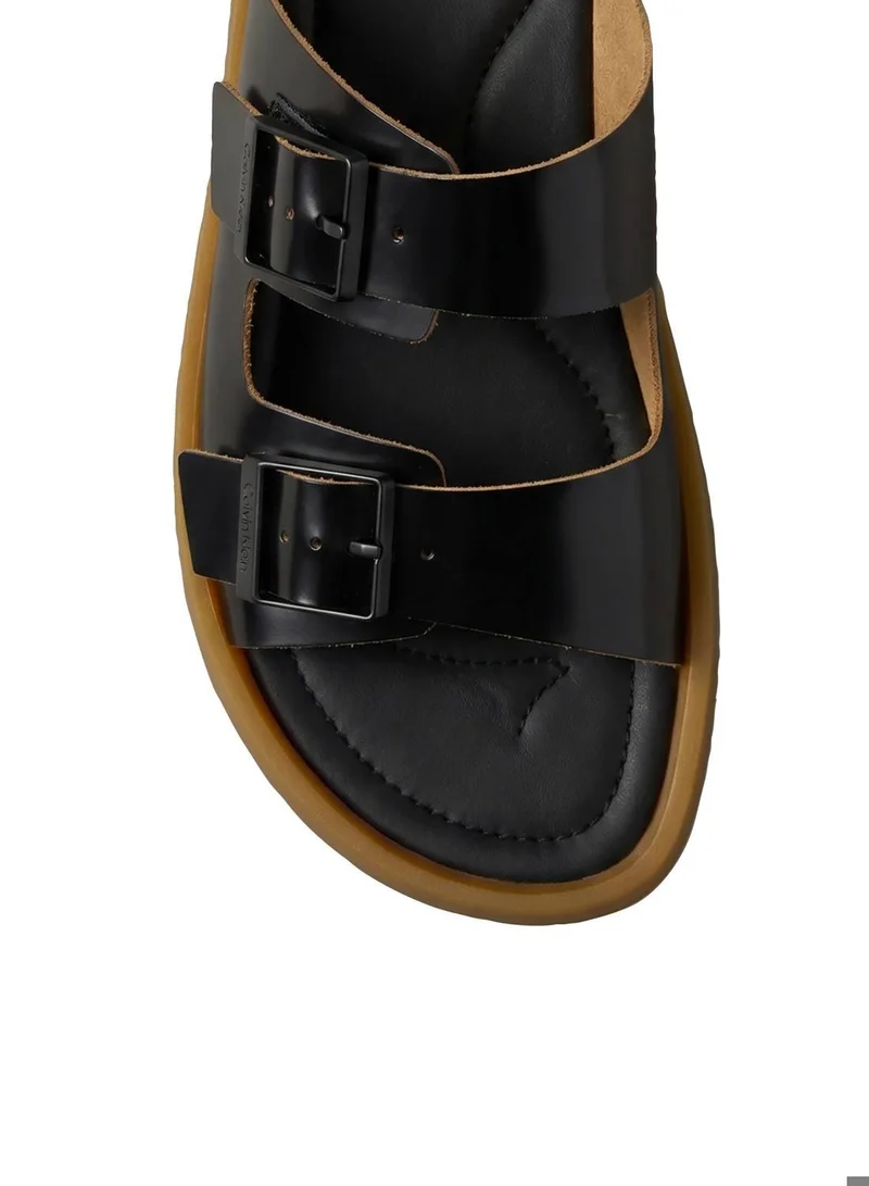 CALVIN KLEIN Black/Honey CK Milo - Leather Buckle Sandals for Men | Best Price UAE