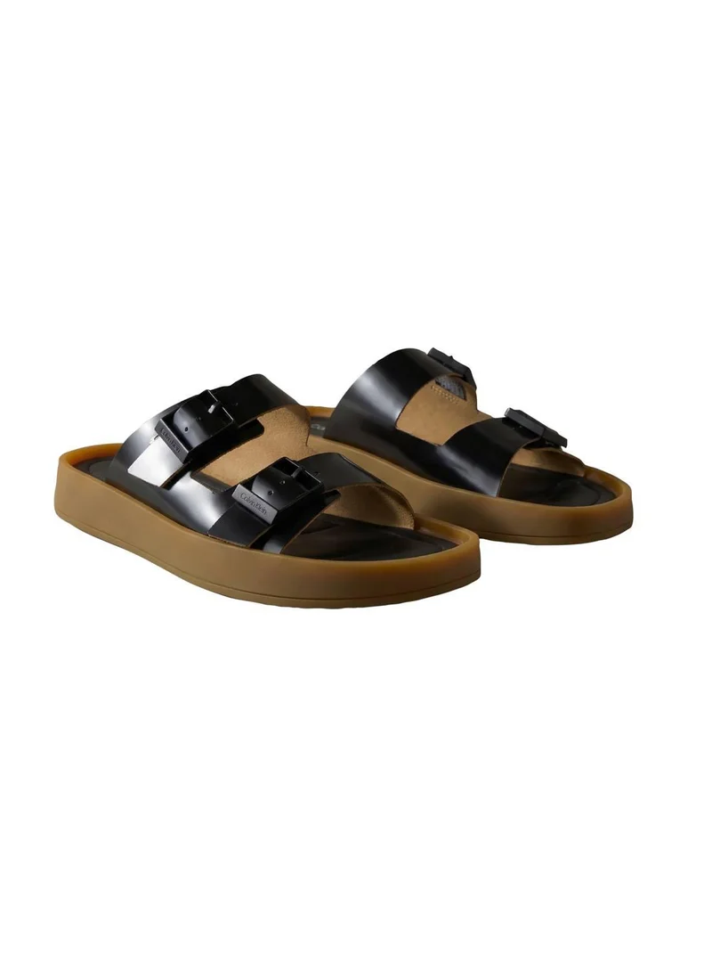 CALVIN KLEIN Black/Honey CK Milo - Leather Buckle Sandals for Men | Best Price UAE