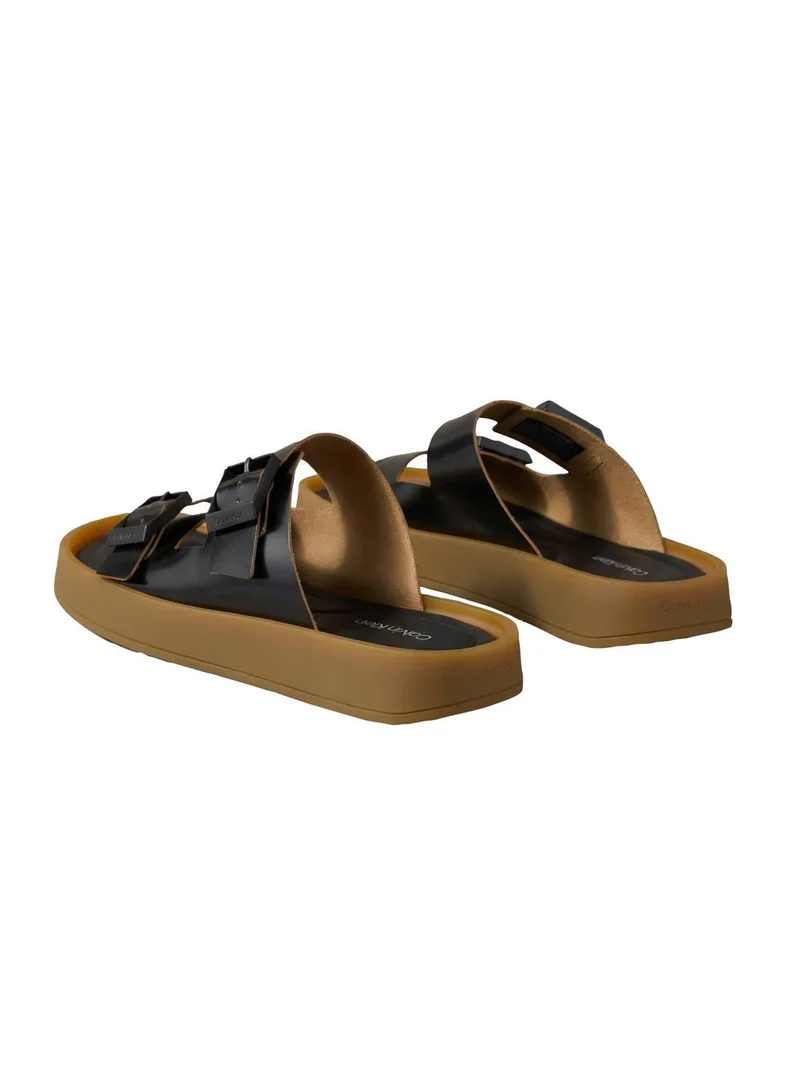 CALVIN KLEIN Black/Honey CK Milo - Leather Buckle Sandals for Men | Best Price UAE