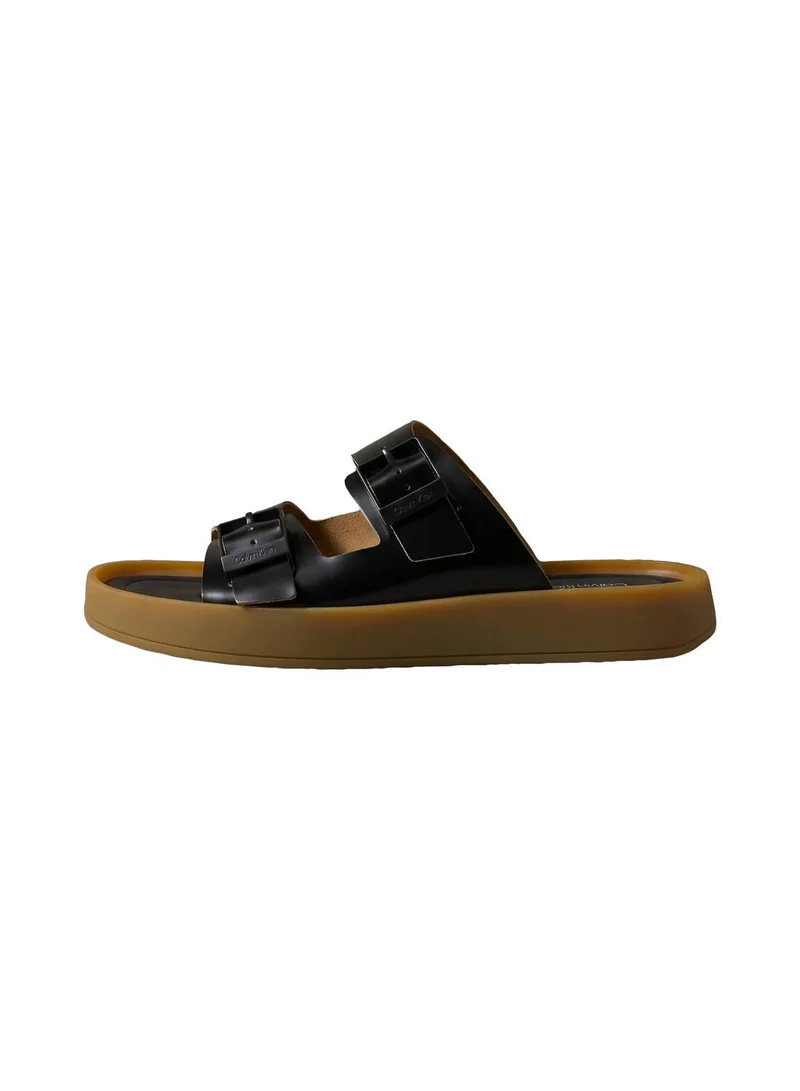 CALVIN KLEIN Black/Honey CK Milo - Leather Buckle Sandals for Men | Best Price UAE