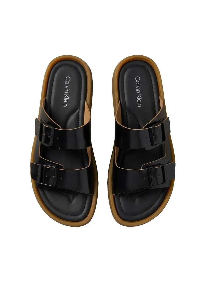 CALVIN KLEIN Black/Honey CK Milo - Leather Buckle Sandals for Men | Best Price UAE