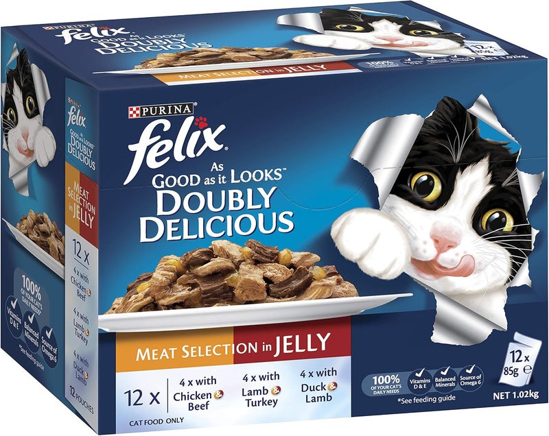 Felix As Good As It Look Doubly Delicious Wet Cat Food Meat Selections 85g (Pack of 60) - Image 1