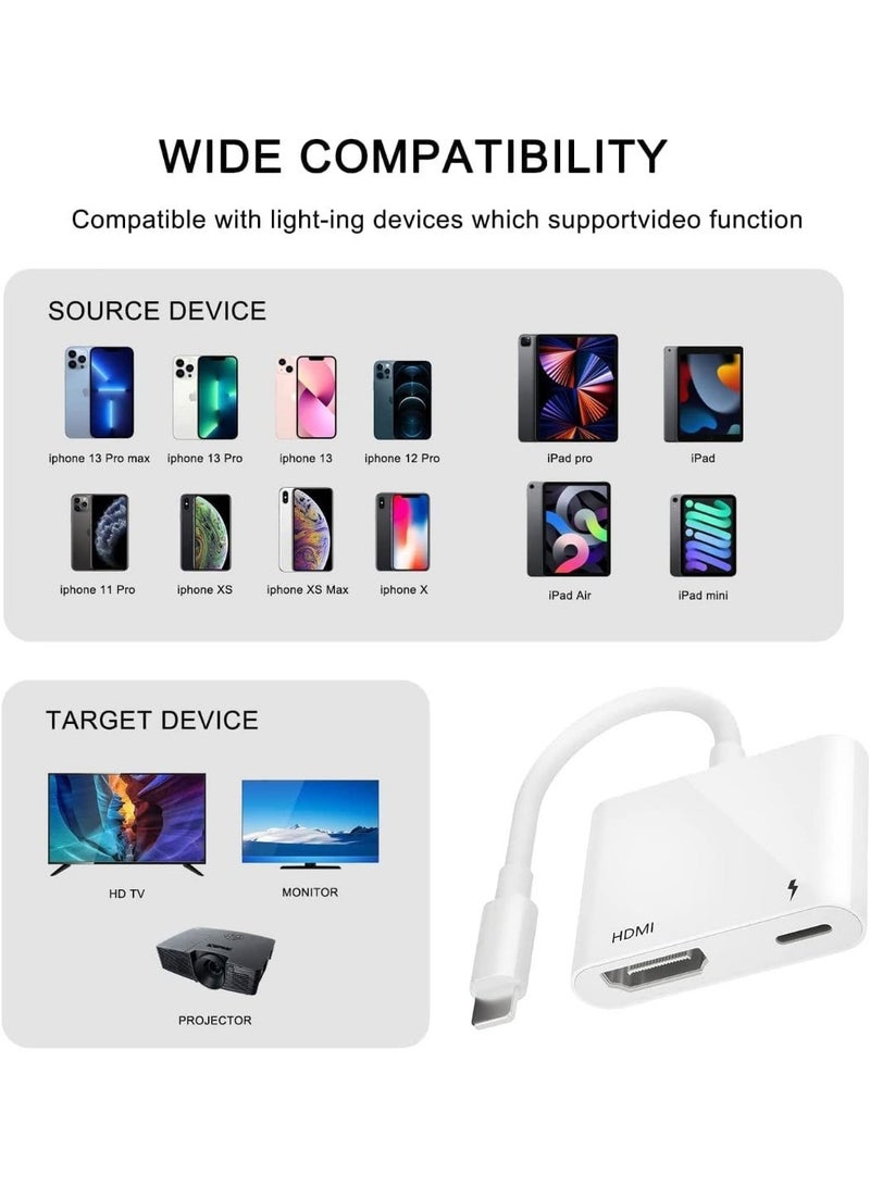 Apple MFi Certified Lightning to HDMI Digital AV Adapter 1080P HD Video HDMI Sync Screen Connector Cable with Charging Port Compatible with iPhone 14/13/12/11/ X/ 8/7/ iPad on HDTV/Projector/Monitor - Image 2
