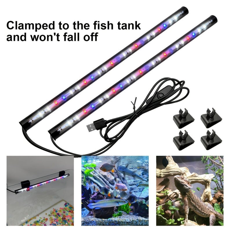 2 Pack Clip On Aquarium LED Lights Secure Design USB Landscape Lighting - Image 1