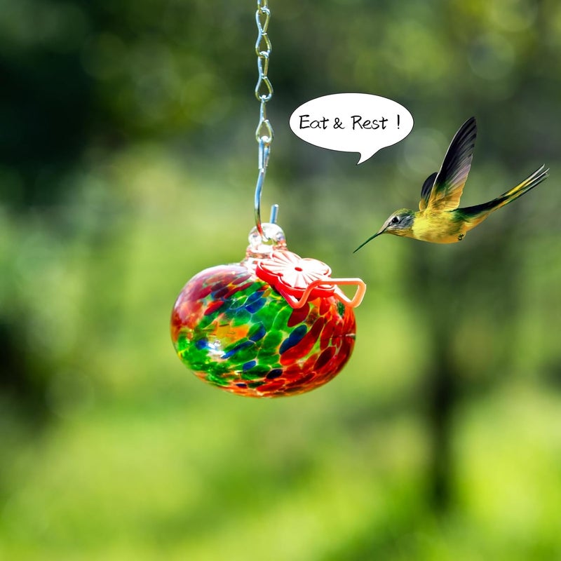 Nxpceay Small Hummingbird Feeder for Outdoors,Hand Blown Glass Humming Bird Feeders with Perch,Never Leak,Garden Patio Decor for Window(Red) - Image 4