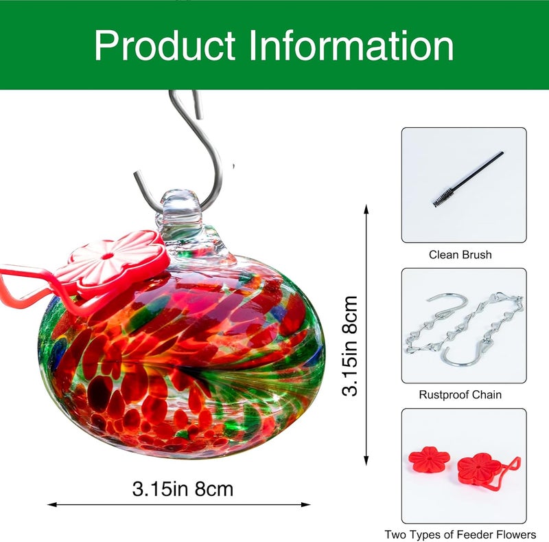 Nxpceay Small Hummingbird Feeder for Outdoors,Hand Blown Glass Humming Bird Feeders with Perch,Never Leak,Garden Patio Decor for Window(Red) - Image 2