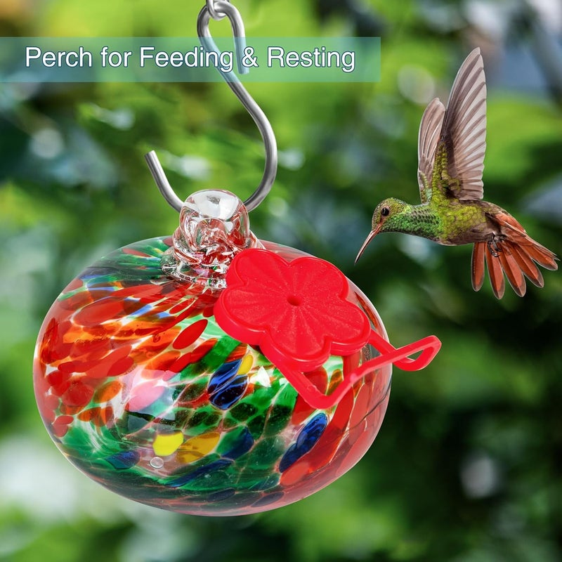 Nxpceay Small Hummingbird Feeder for Outdoors,Hand Blown Glass Humming Bird Feeders with Perch,Never Leak,Garden Patio Decor for Window(Red) - Image 5