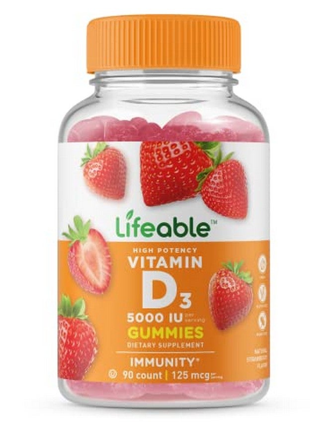 Lifeable Vitamin D 5000 Iu Great Tasting Natural Flavor Gummy Supplement Gluten Free Vegetarian Gmo Free Chewable For Strong And Healthy Bones For Adults Men Women 90 Gummies - Image 1