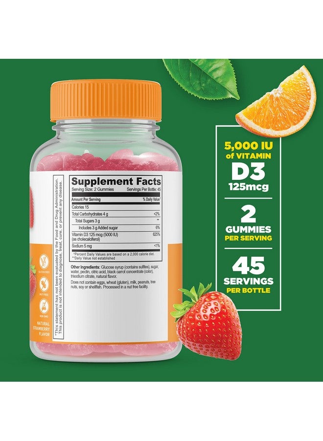 Lifeable Vitamin D 5000 Iu Great Tasting Natural Flavor Gummy Supplement Gluten Free Vegetarian Gmo Free Chewable For Strong And Healthy Bones For Adults Men Women 90 Gummies - Image 3