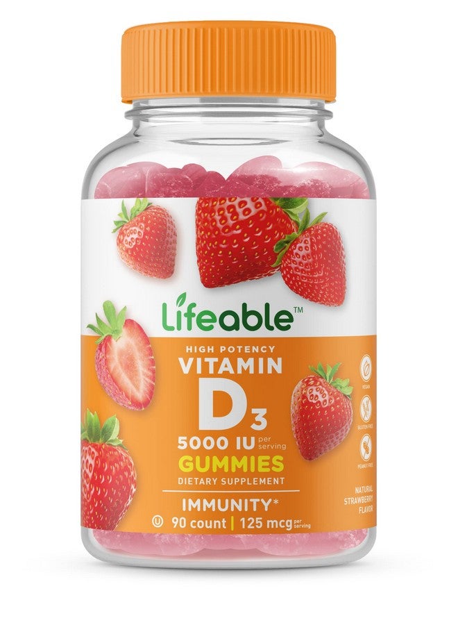 Lifeable Vitamin D 5000 Iu Great Tasting Natural Flavor Gummy Supplement Gluten Free Vegetarian Gmo Free Chewable For Strong And Healthy Bones For Adults Men Women 90 Gummies - Image 2
