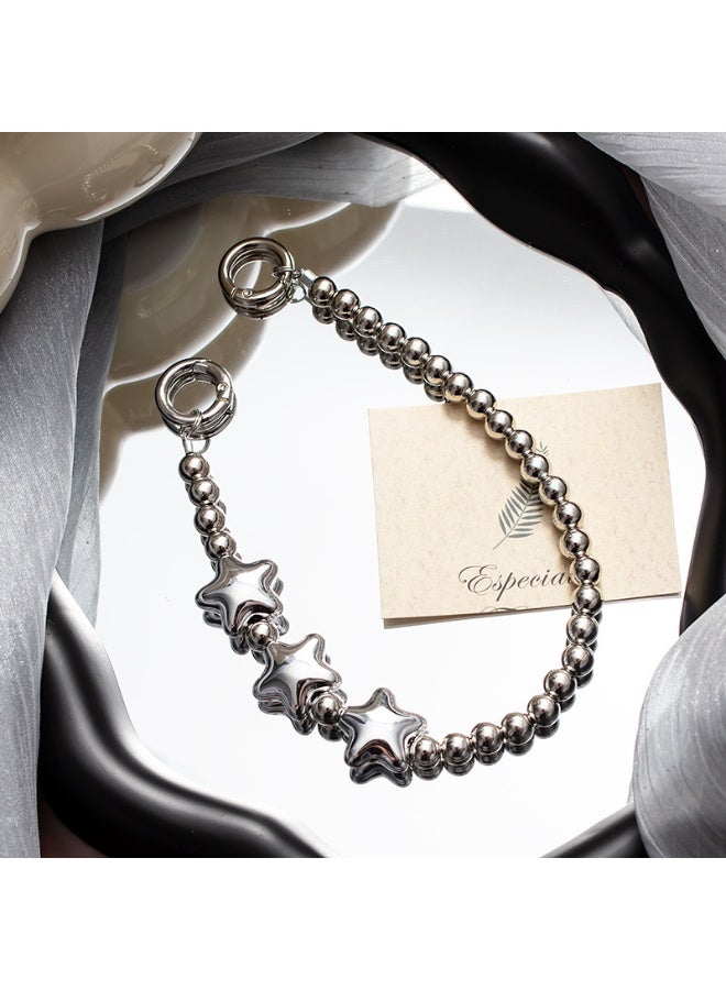 NIBEMINENT Beaded Phone Lanyard, Anti Lost Removable Wrist Strap, Pearl Necklace Bracelet Pendant, Phone Keychain Lanyard, White