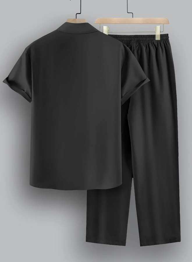 Take Two Men Plus Size Solid Casual Shirt and Pants Co-ord Set