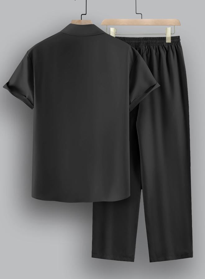 Take Two Men Plus Size Solid Casual Shirt and Pants Co-ord Set - Image 2